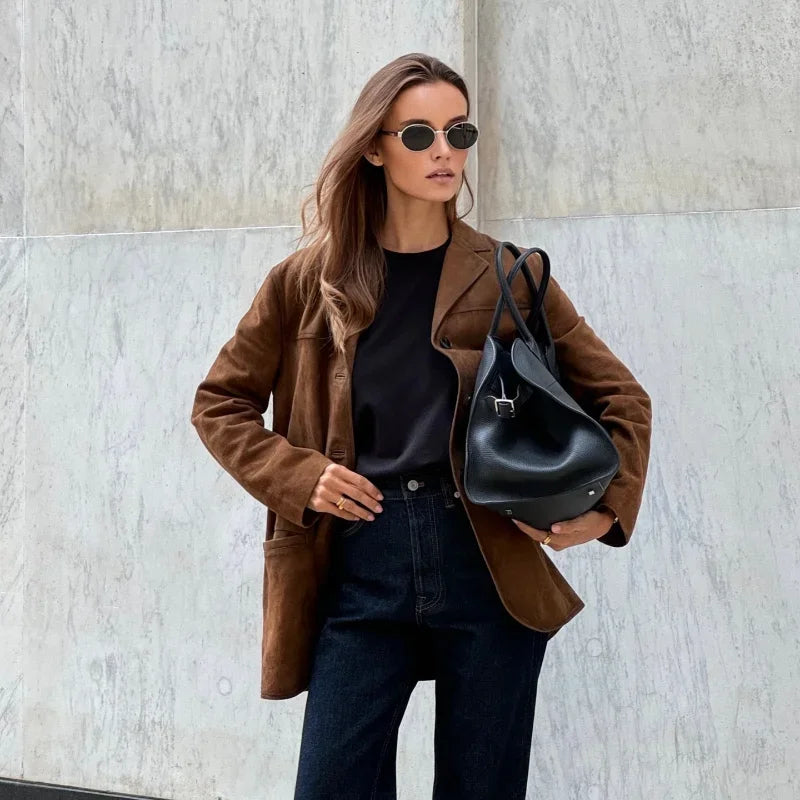 Veste ample en daim pour femme