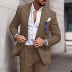 Men's 2-piece linen wedding suit - single-breasted