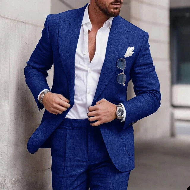 Men's 2-piece linen wedding suit - single-breasted