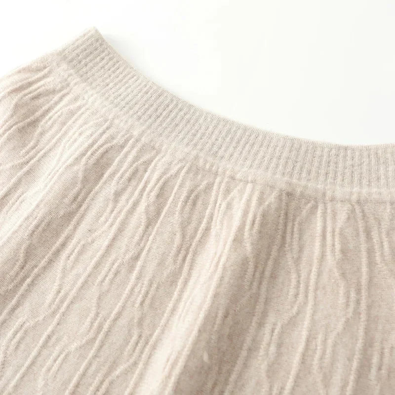 Jupe midi trapèze en laine mérinos – Tricot doux, chaud et élégant