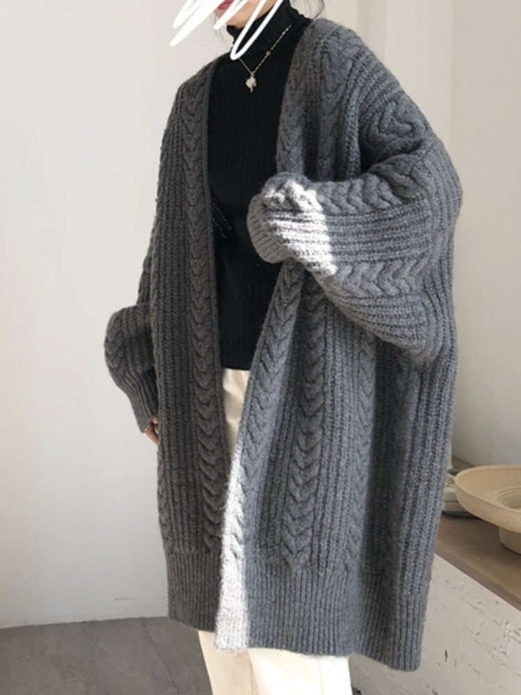 Comfortable Long Wool Women's Cardigan
