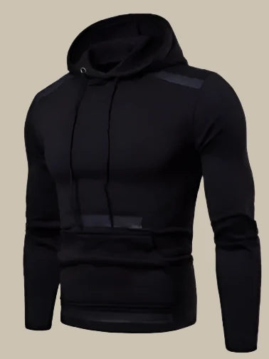 Sweat à capuche noir pour homme, manches longues, design moderne, tissu confortable, idéal pour sport et loisirs. Mode masculine tendance.