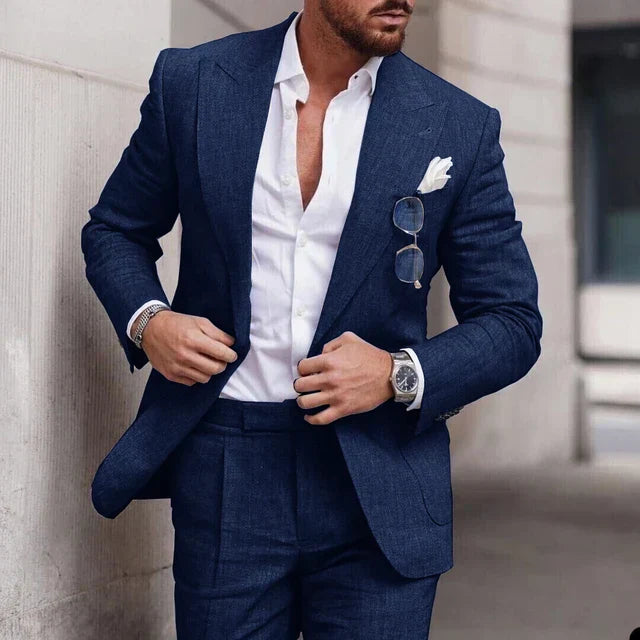 Men's 2-piece linen wedding suit - single-breasted