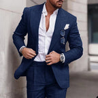 Men's 2-piece linen wedding suit - single-breasted