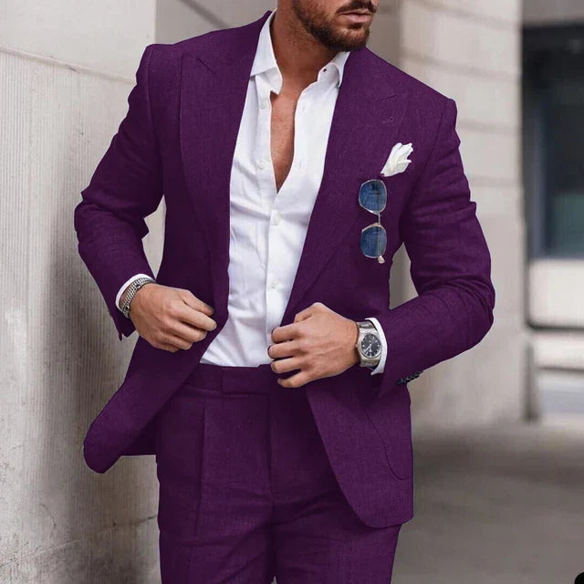 Men's 2-piece linen wedding suit - single-breasted