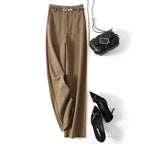 Pantalon large taille haute pour femme – Vêtement de travail en polyester avec ceinture