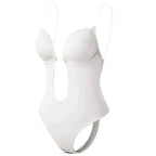 Body blanc sans dos avec bretelles transparentes, design échancré, idéal pour tenues élégantes et confortables. Lingerie féminine moderne.