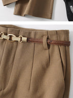 Pantalon large taille haute pour femme – Vêtement de travail en polyester avec ceinture