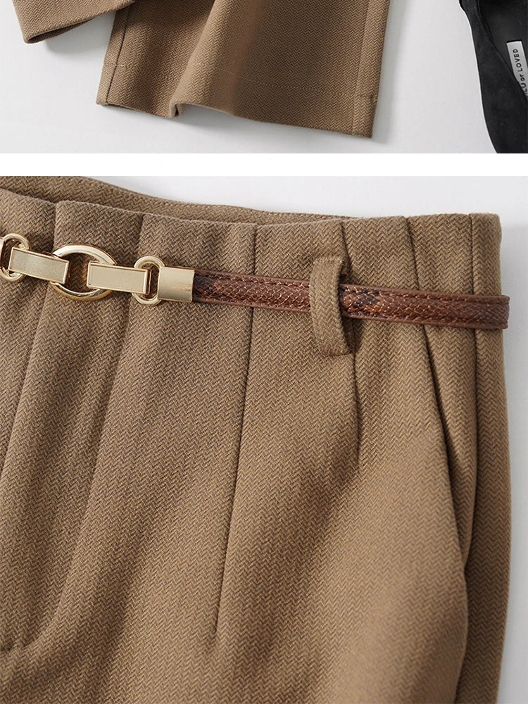 Pantalon large taille haute pour femme – Vêtement de travail en polyester avec ceinture