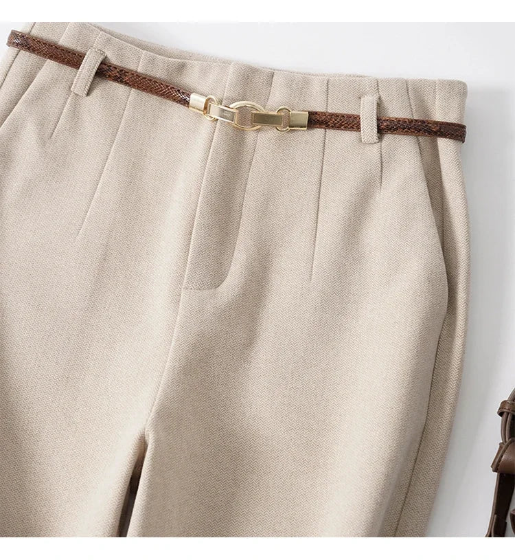 Pantalon large taille haute pour femme – Vêtement de travail en polyester avec ceinture