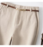Pantalon large taille haute pour femme – Vêtement de travail en polyester avec ceinture