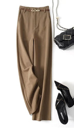 Pantalon large taille haute pour femme – Vêtement de travail en polyester avec ceinture