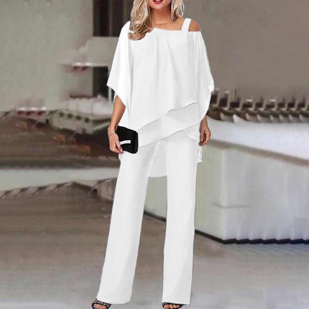 Ensemble 2 pièces à épaules froides pour femmes - fluide et élégant, parfait pour l'automne