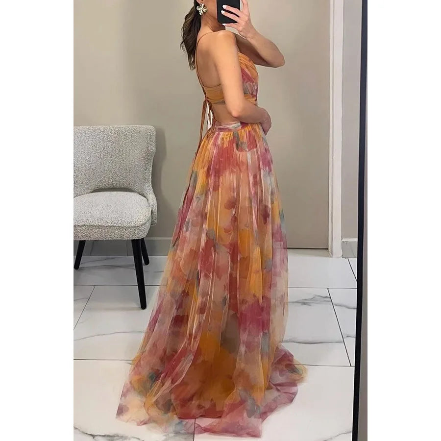 Maxi robe en velours avec tulle délicat | Élégance automnale & légèreté | Coupe fluide