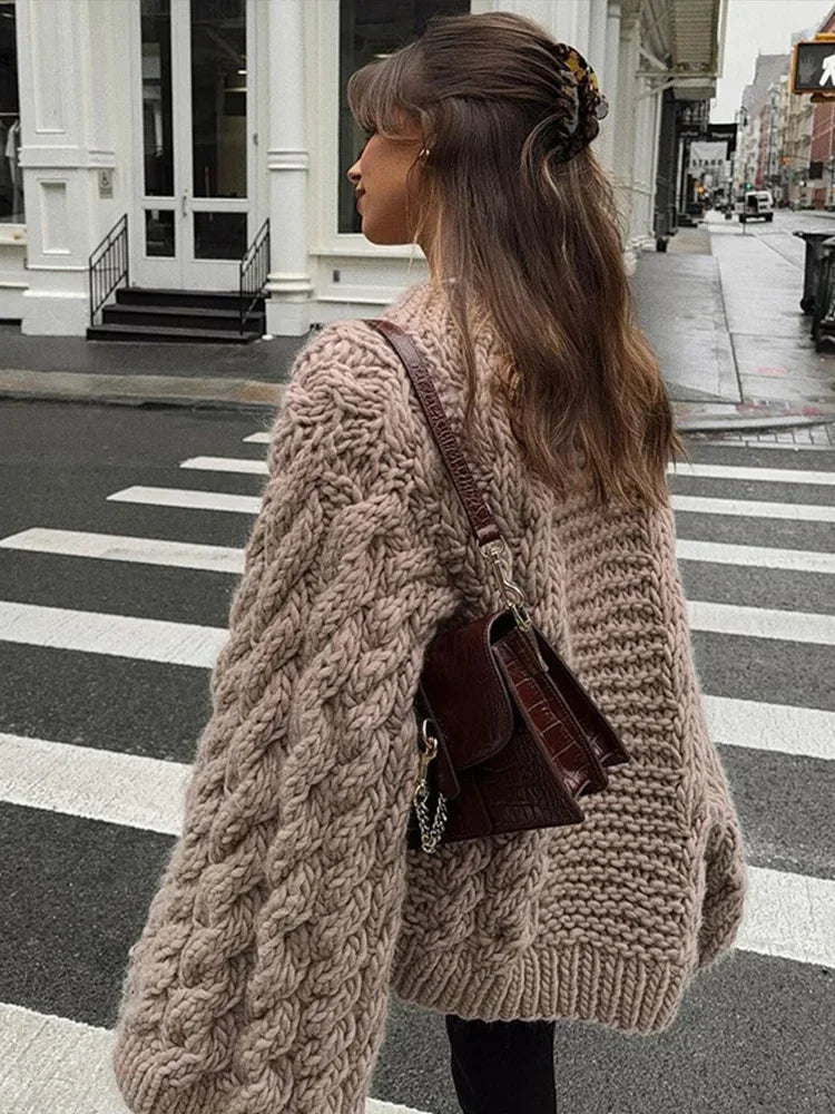 Pull oversize en maille torsadée pour femme | Pull d'hiver chaud et confortable