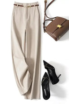 Pantalon large taille haute pour femme – Vêtement de travail en polyester avec ceinture