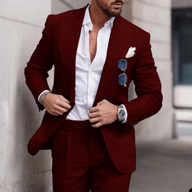Men's 2-piece linen wedding suit - single-breasted