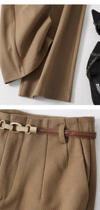 Pantalon large taille haute pour femme – Vêtement de travail en polyester avec ceinture