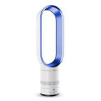 Ventilateur sans pales blanc et bleu, design moderne, technologie avancée, idéal pour rafraîchir les espaces intérieurs avec efficacité et style.