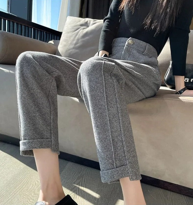Tweed - High-waisted wool pencil trousers