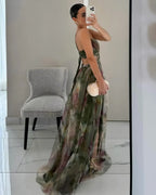 Maxi robe en velours avec tulle délicat | Élégance automnale & légèreté | Coupe fluide