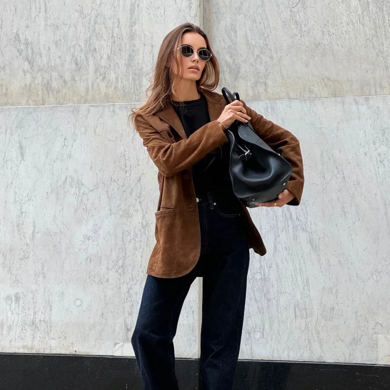 Veste ample en daim pour femme
