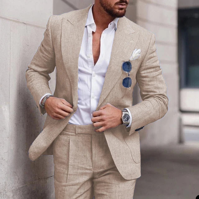 Men's 2-piece linen wedding suit - single-breasted