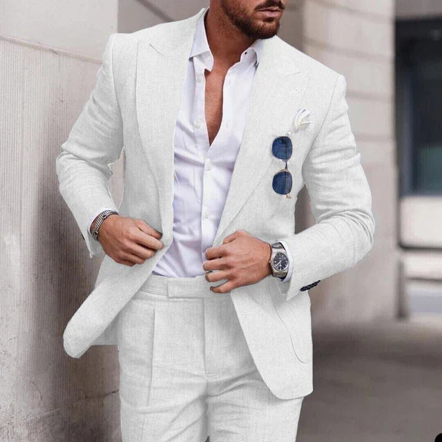 Men's 2-piece linen wedding suit - single-breasted