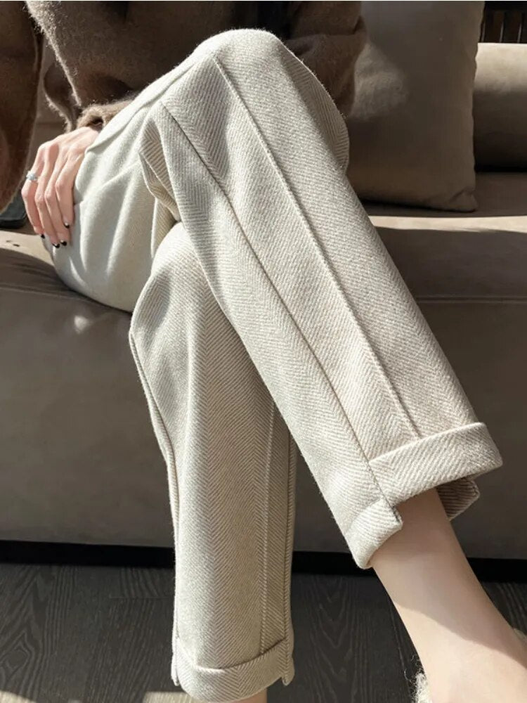 Tweed - High-waisted wool pencil trousers