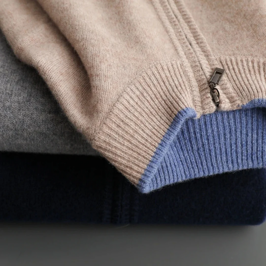 FrenchMerino - Gilet en laine pour homme avec fermeture éclair, spécial automne