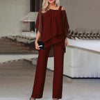Ensemble 2 pièces à épaules froides pour femmes - fluide et élégant, parfait pour l'automne