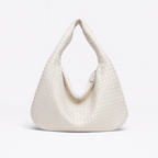 White Beige Woven shopping bag