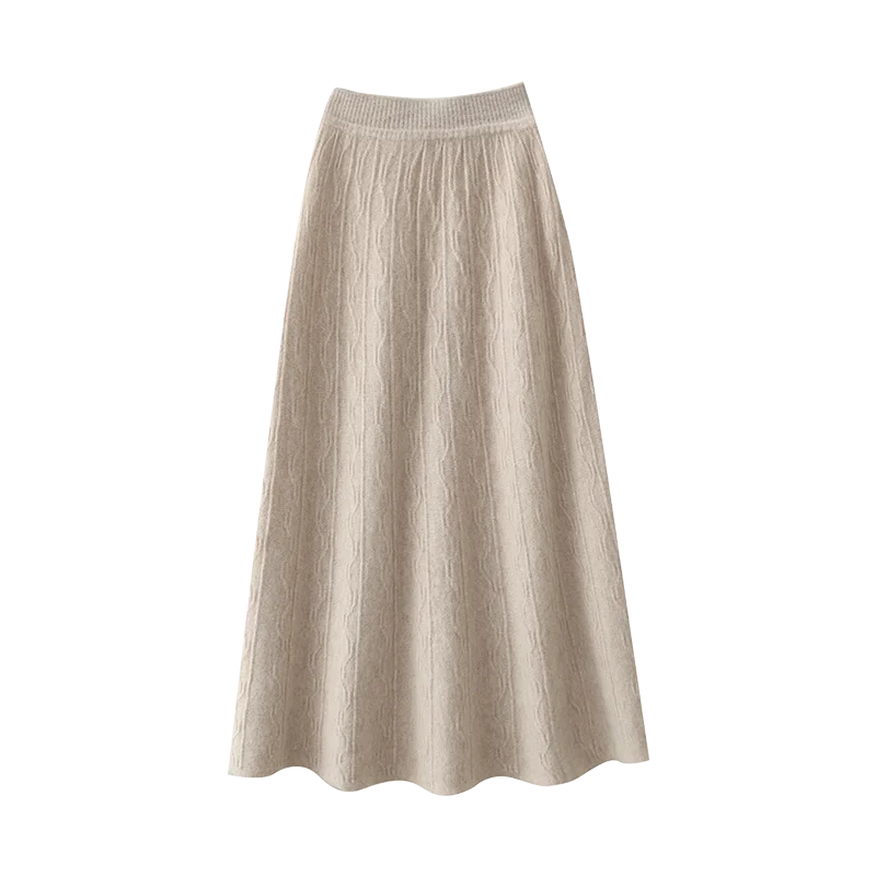 Jupe midi trapèze en laine mérinos – Tricot doux, chaud et élégant