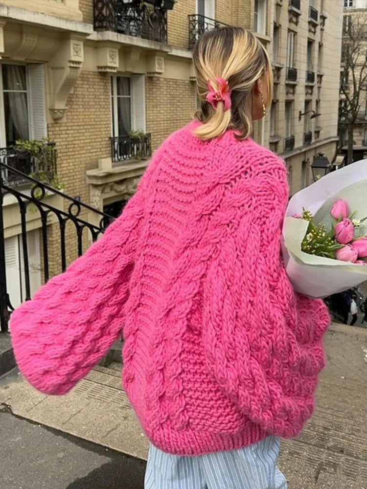 Pull oversize en maille torsadée pour femme | Pull d'hiver chaud et confortable
