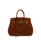 Sac à bandoulière Kelly en daim avec quincaillerie dorée