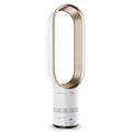 Ventilateur sans pales blanc et or, design moderne, technologie avancée, idéal pour rafraîchir les espaces intérieurs, efficacité énergétique.