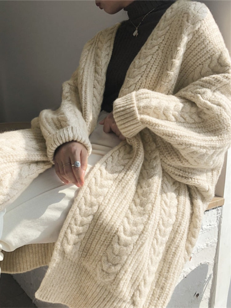 Comfortable Long Wool Women's Cardigan