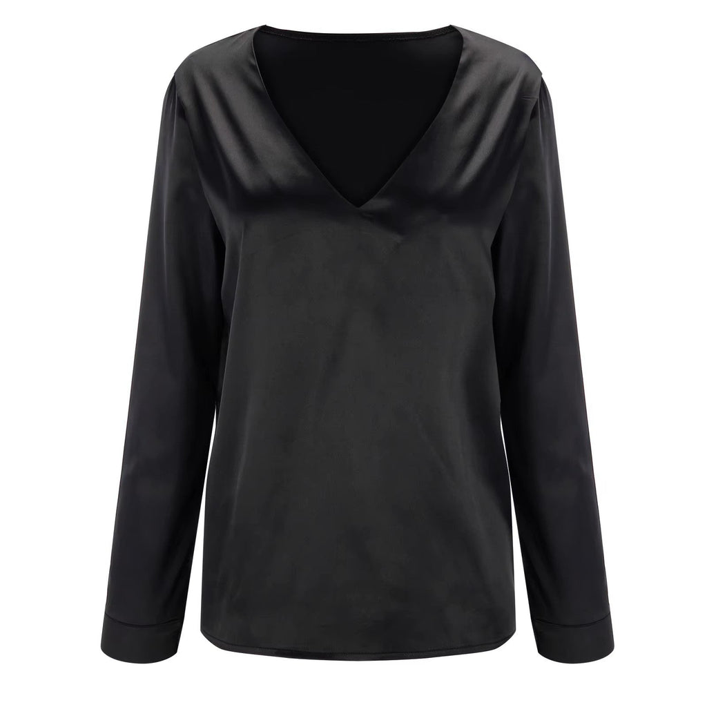 Satin Shirt with Deep V-Neck - Autumn Edition