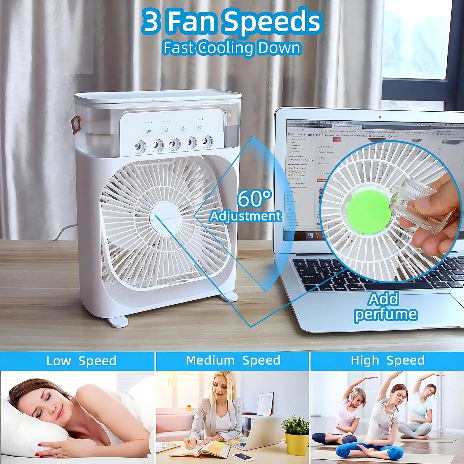 Pro 3-in-1 AirCooler - Ventilateur, climatiseur et humidificateur avec éclairage LED couleur