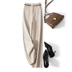 Pantalon large taille haute pour femme – Vêtement de travail en polyester avec ceinture