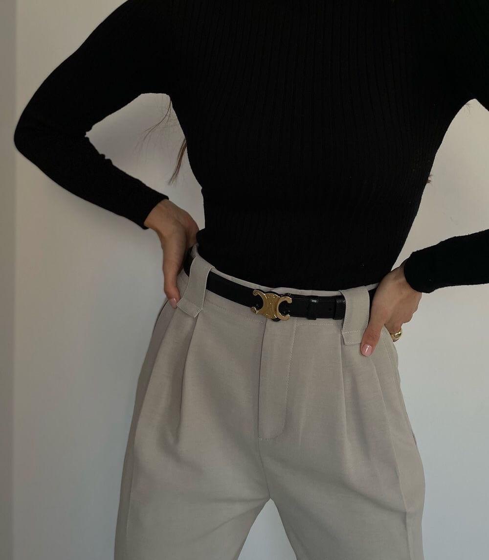 Ceinture en Cuir Noir avec Boucle Dorée | Élégance et Polyvalence pour Toutes les Occasions