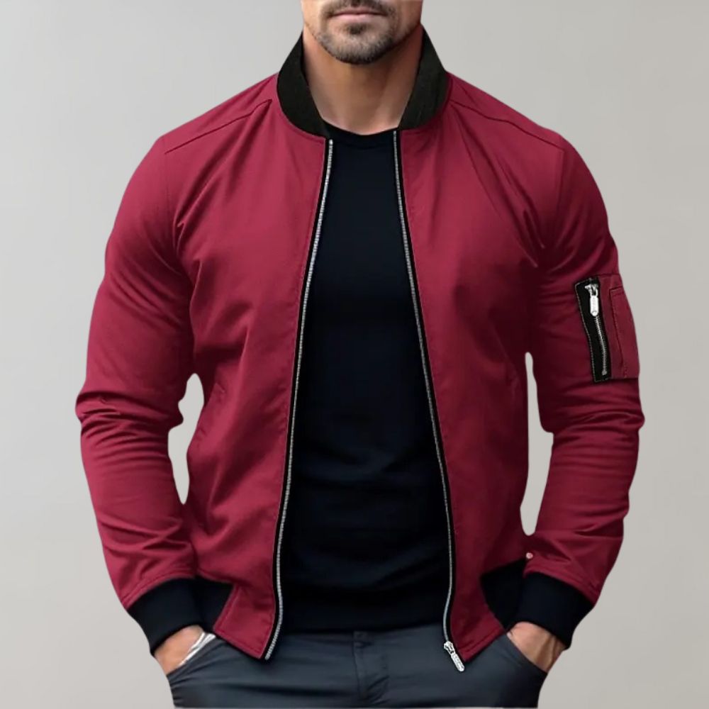 Men's slim-fit zippered bomber jacket with pockets