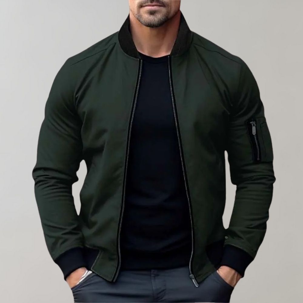 Men's slim-fit zippered bomber jacket with pockets