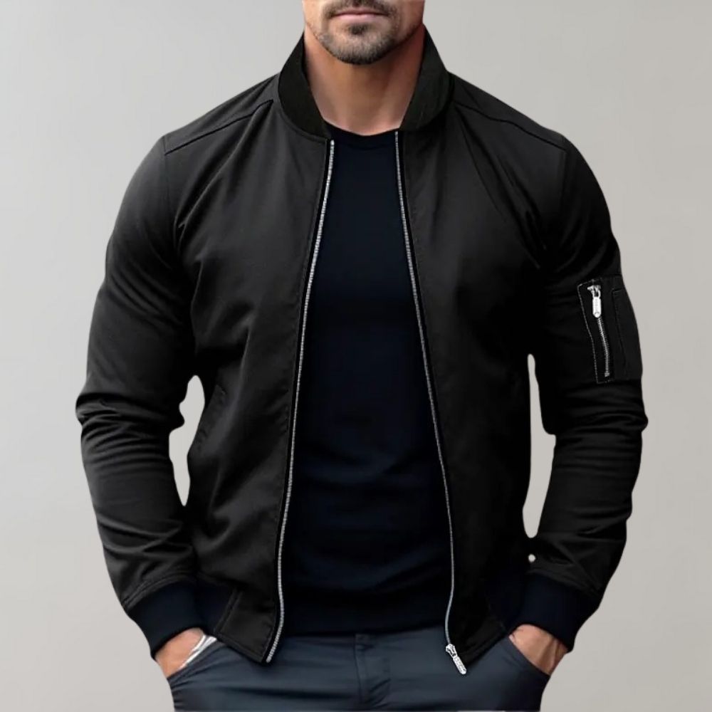 Men's slim-fit zippered bomber jacket with pockets