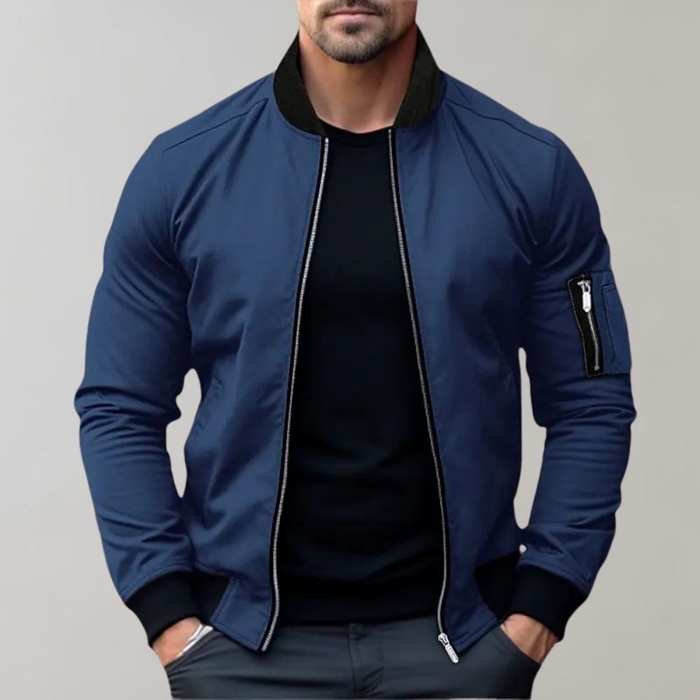 Men's slim-fit zippered bomber jacket with pockets