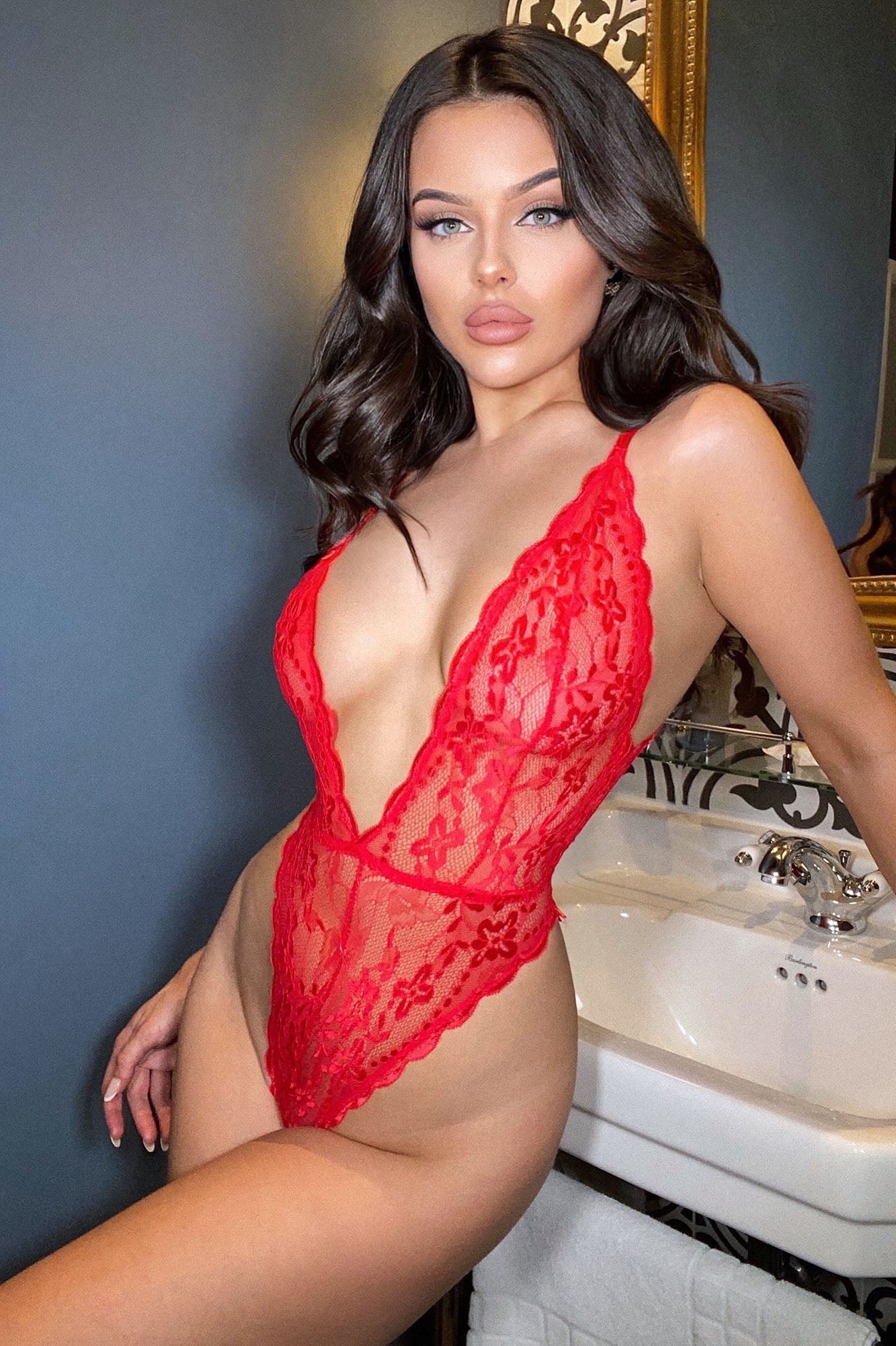 Sweet Devotion Lace Teddy - Red