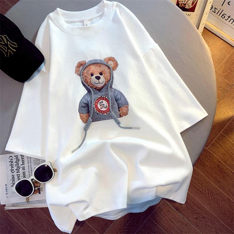 Short-sleeved T-shirt with bear print