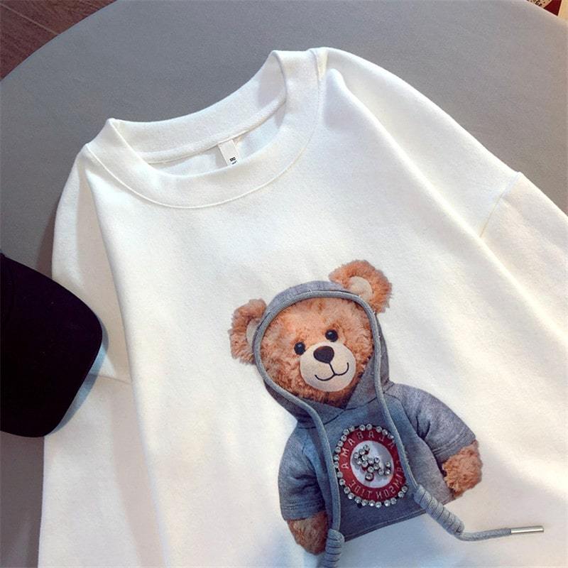 Short-sleeved T-shirt with bear print