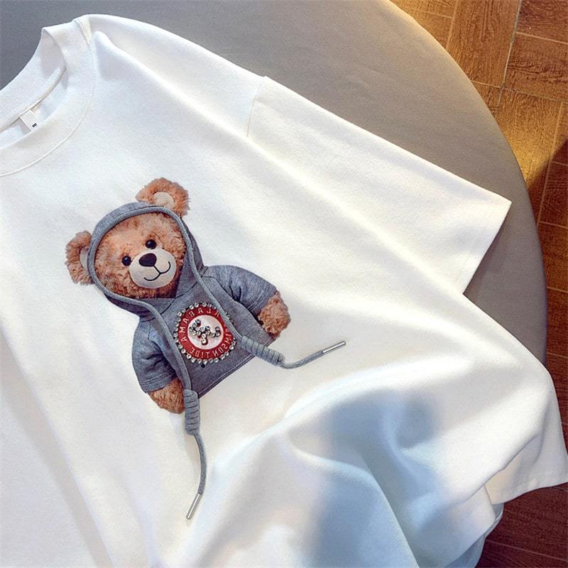 Short-sleeved T-shirt with bear print