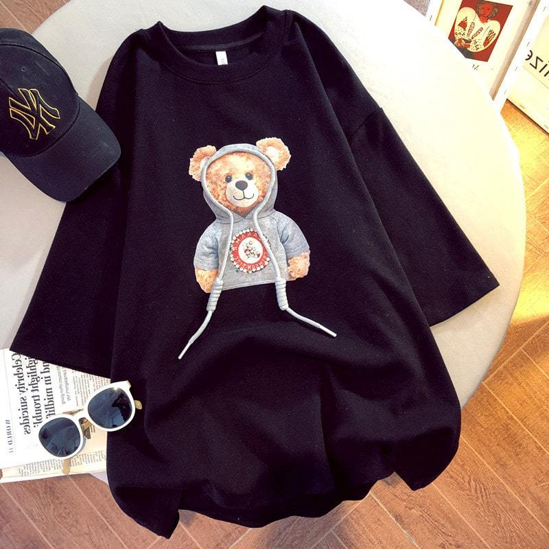 T-shirt Mignon Ours Imprimé Manches Courtes